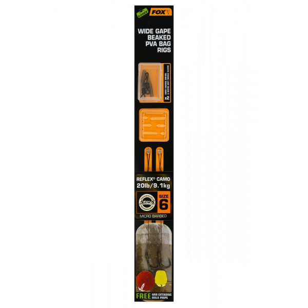 Fox EDGES™ Wide Gape Beaked PVA Bag Rigs 20lb Size 6 Brown & Green Haczyk z przyponem