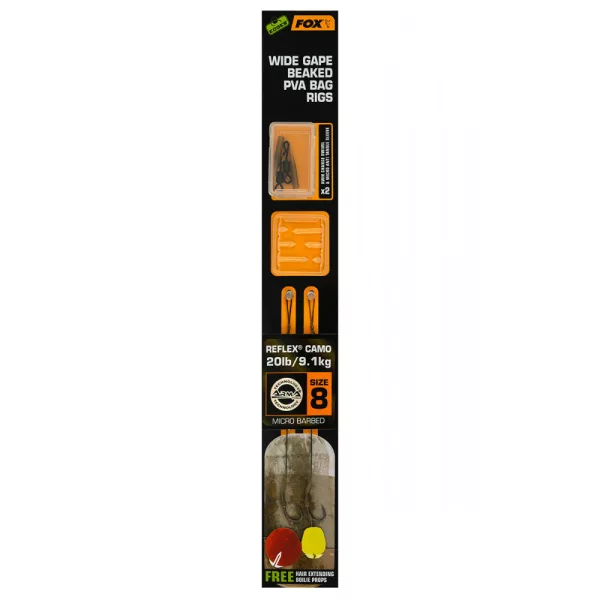 Fox EDGES™ Wide Gape Beaked PVA Bag Rigs 20lb Size 8 Brown & Green Haczyk z przyponem