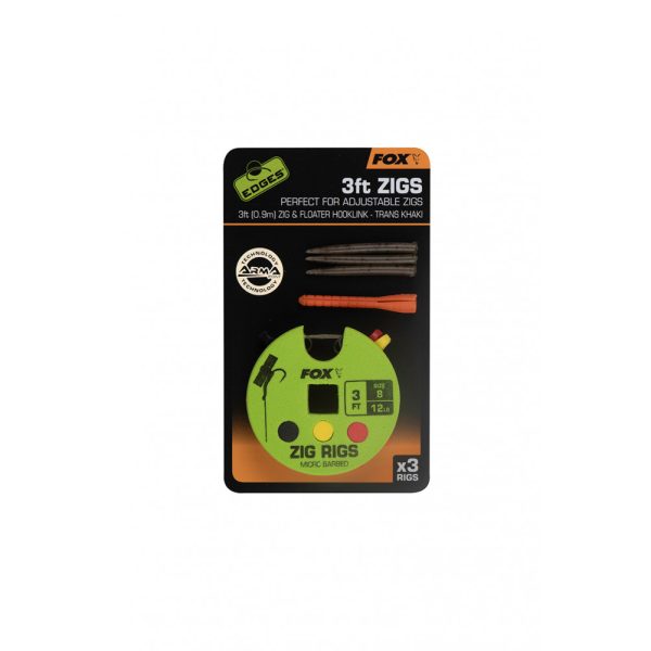 Fox Edges Zig Rig 8 - 12lb 3ft x 3 Pre-tied hook