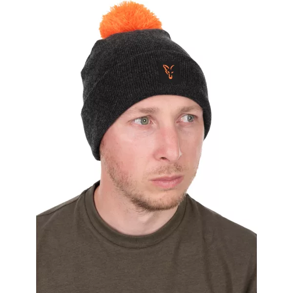 Fox Collection Bobble Hat Czarno-Pomarańczowa Czapka Z Pomponem