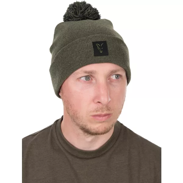 Fox Collection Bobble Hat Zielono-Czarna Czapka Z Pomponem