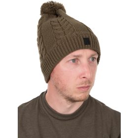 Fox Khaki Knitted Bobble Czapka z Pomponem