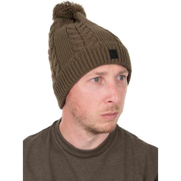 Fox Khaki Knitted Bobble Czapka z Pomponem