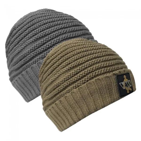 Vass-Tex Fleece Lined Ribbed Beanie Barna Sapka Gumizott Logóval