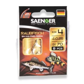   Saenger Predator 1/0 Füles, Szakállas Előkötött Horog 8db