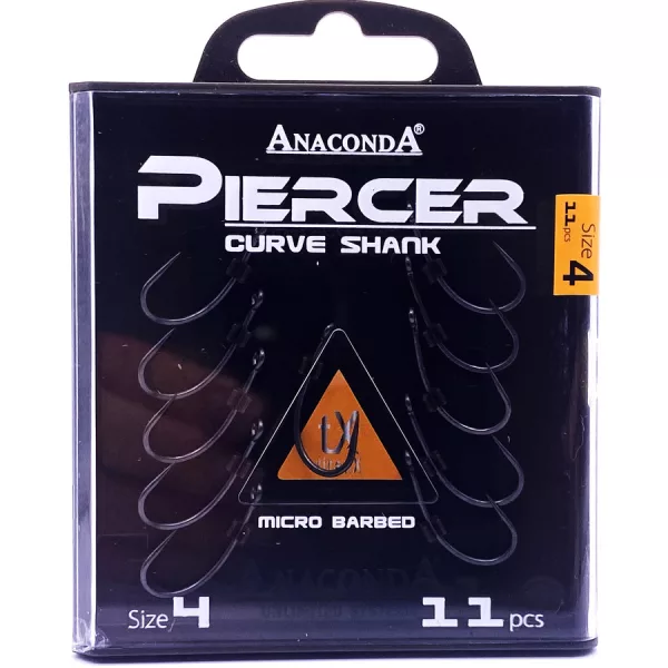 Anaconda Piercer CurveShank 4 Eyed, Barbed Carp Hook 11pcs