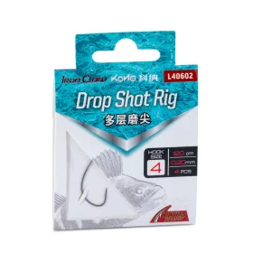   Iron Claw Kona Drop Shot Rig L40602 6 Füles, Szakállas Előkötött Horog 4db