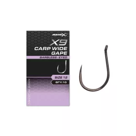   Matrix X9 Carp Wide Gape 12 Barbless Z Uszkiem, Hak Bezzadziorowy 10szt.
