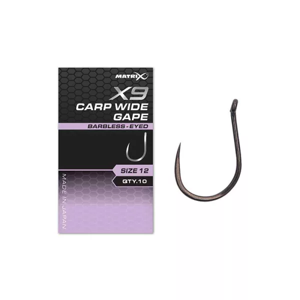 Matrix X9 Carp Wide Gape 12 Barbless Z Uszkiem, Hak Bezzadziorowy 10szt.