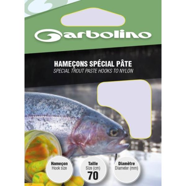 Garbolino Trout Paste Hooks To Nylon 8 haczyków z łopatką, zadziorowych, z żyłki monofilowej, wiązanych 10szt.