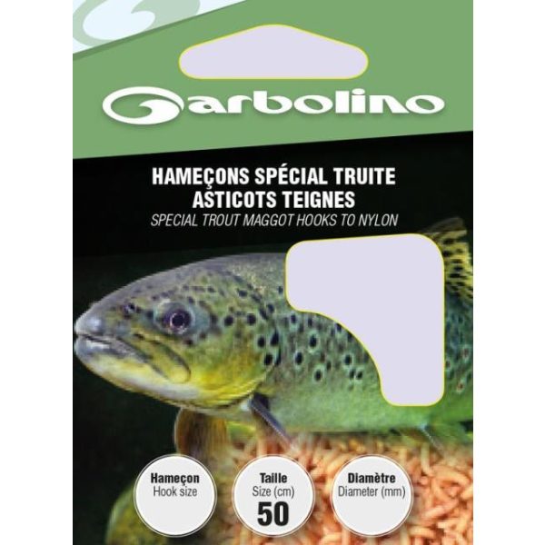 Garbolino Trout Maggot Hooks To Nylon 6 haczyków z łopatką, zadziorowych, z żyłki monofilowej, wiązanych 10szt.