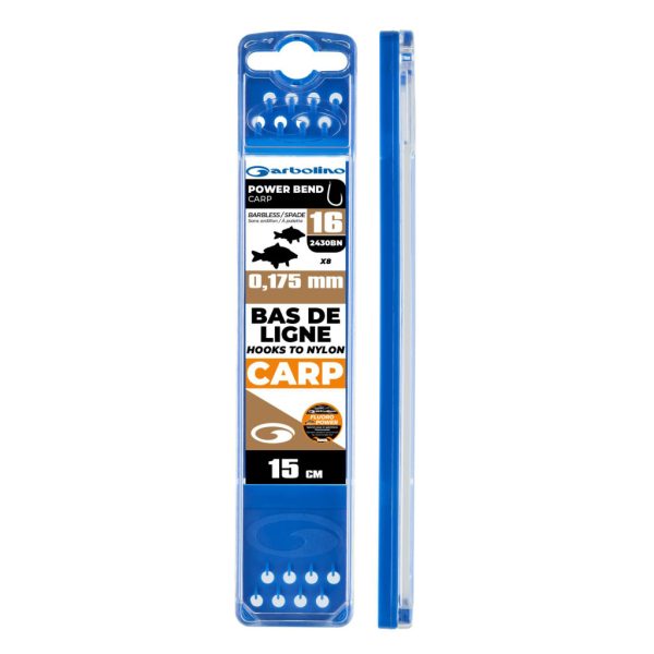 Garbolino Competition Haczyki na Żyłce 14 z łopatką, bez zadzioru, Power Bend Carp, monofilamentowy przypon z haczykiem 8 szt.