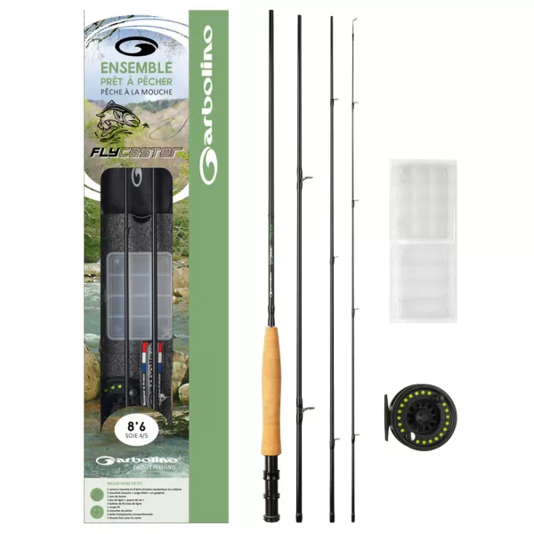 FLY COMBO 86 - #4/5 - ROD + REEL + FLY LINE + BOX + 6 FLIES + CONICAL RIG + LINE CUTTER + NYLON SPOOL Wędka muchowa