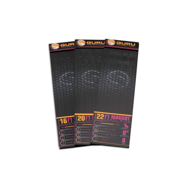 Guru F1 Maggot Hook Rig 18 Z oczkiem, Bezzadziorowy Wiązany Hak Monofilowy 8 szt.