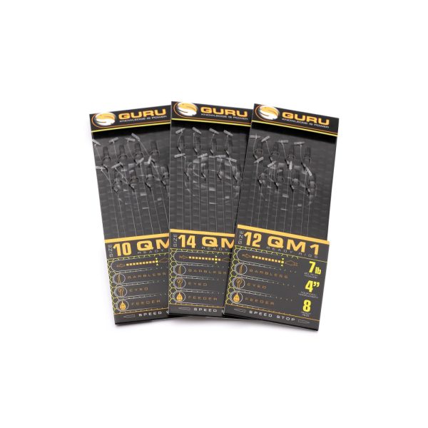 Guru QM1 Speed Stop 12 Haczyk monofilamentowy bezzadziorowy z uszkiem, wstępnie zawiązany, 8 szt.