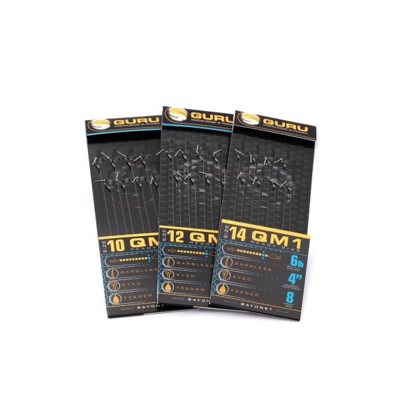 Guru QM1 Bayonet 12 Z oczkiem, Bezzadziorowy Wiązany Hak Monofilowy 8 szt.