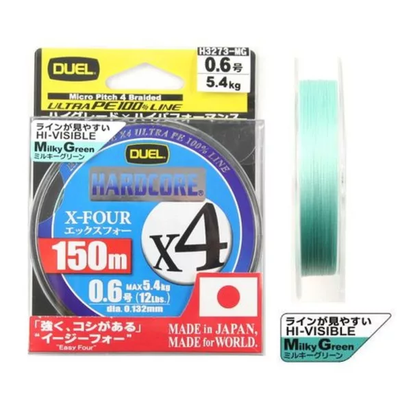 DUEL Hardcore X4 PE 1,2 150m 4-strand braided, Milky Green color Braided line