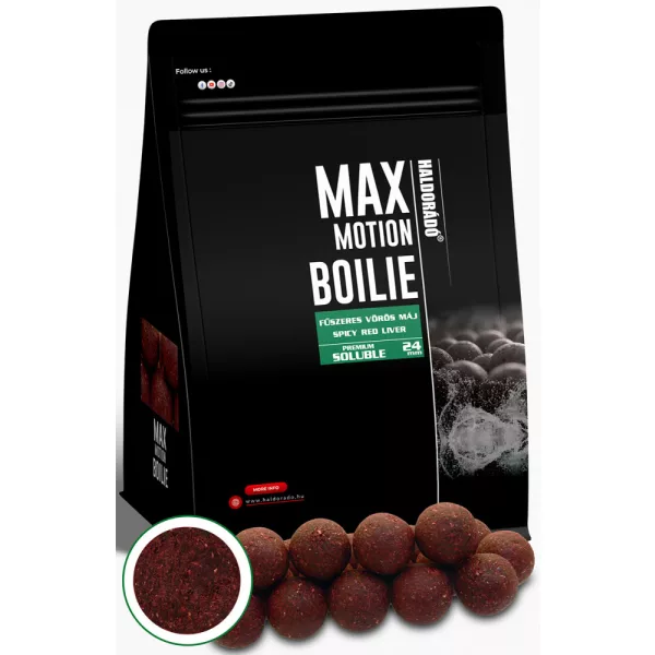 Haldorádó Max Motion Boilie Premium Rozpuszczalna Korzenna Czerwona Wątroba 800gr 24mm kulka proteinowa