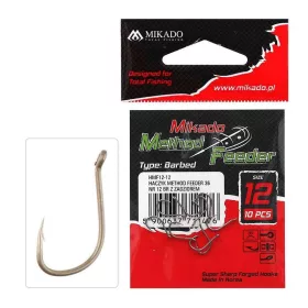   Mikado Method Feeder W/Barb 10 Złoty Oczkowy, Z zadziorem Haczyk karpiowy 10 szt.