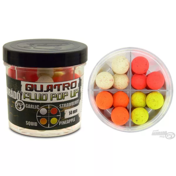 <b>Haldorádó</b> Quatro Fluo Pop Up Boilies 14 mm / 4 smaki w jednym pudełku