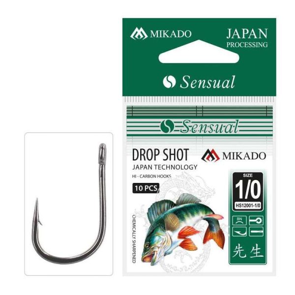 Mikado Sensual Drop Shot 2/0 Z uszkiem, Z zadziorem Jednohakowy Hak na ryby drapieżne 10szt