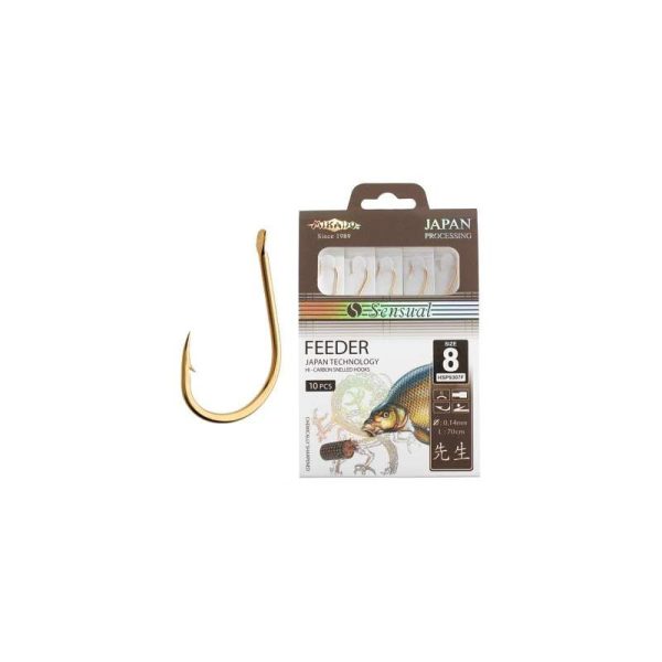 Mikado Sensual Feeder 12 Złoty haczyk z zadziorem i płytką, z przyponem 10szt