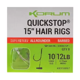   Korum 38cm Big Fish Hair Rigs W/Quickstops Rozmiar 8 Haczyk monofilamentowy z oczkiem i zadziorem