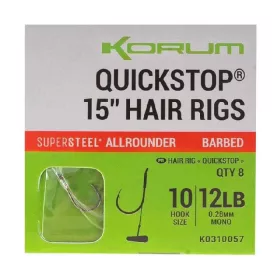   Korum 38cm Big Fish Hair Rigs W Quickstops Size 10 Haczyk monofilowy z przyponem z zadziorem