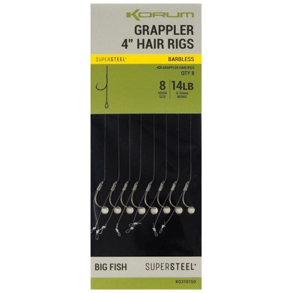 Korum Grappler Hair Rigs 10cm 12 Bezzadziorkowe, z uchem, z żyłki Monofilament
