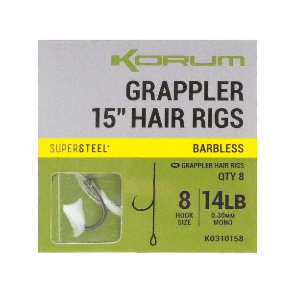 Korum Grappler Hair Rigs 38cm 8 Bez zadziora Z oczkiem Monofilamentowa Przypon haczykowy