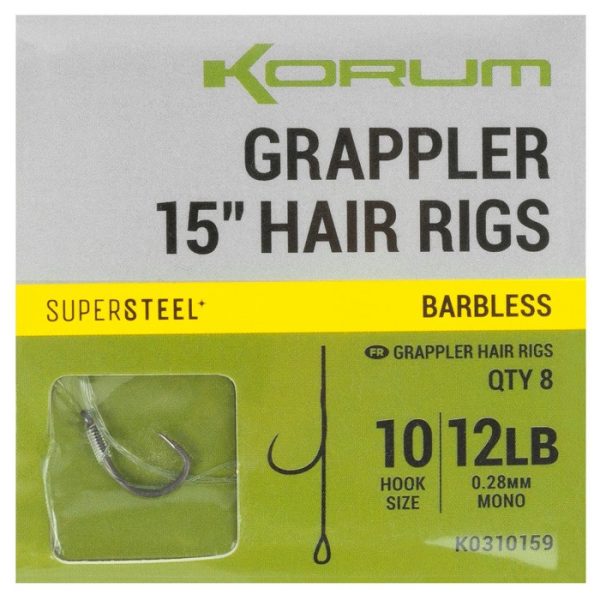 Korum Grappler Hair Rigs 38cm 10 Bez zadziora Z oczkiem Monofilamentowa Przypon haczykowy