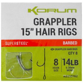   Korum Grappler Hair Rigs 38cm 10 Z zadziorem Z oczkiem Monofilamentowa Przypon haczykowy