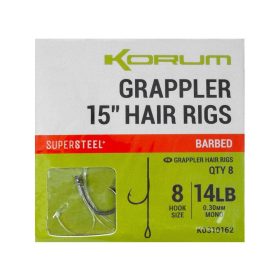   Korum Grappler Hair Rigs 38cm 14 Z zadziorem Z oczkiem Monofilamentowa Przypon haczykowy