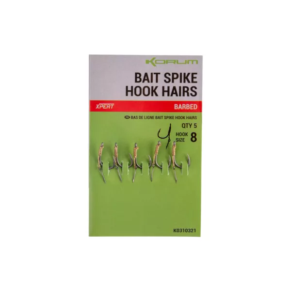 Korum Bait Spike Hook Hairs Barbed 8 Uchate, z zadziorem hak z kolcem na przynętę 5 szt.