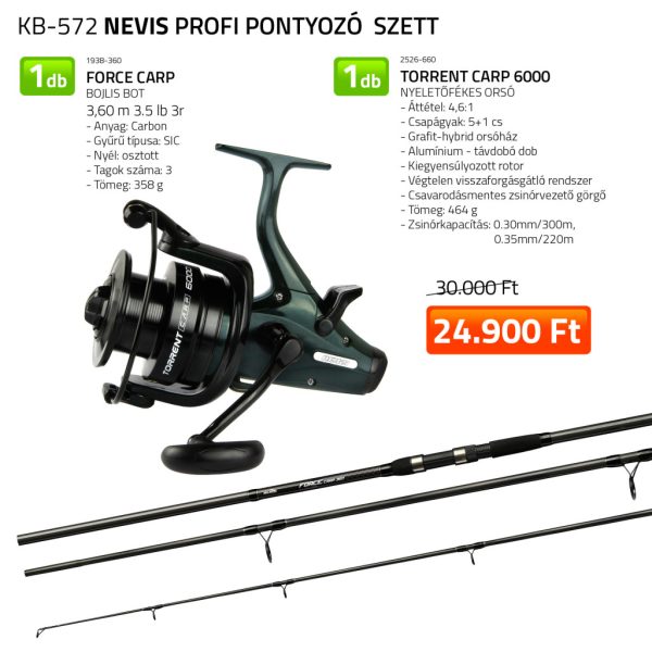 Nevis Force Carp 3,60m 3,5lb Wędka karpiowa + Kołowrotek z wolnym biegiem Torrent Carp 6000 Zestaw wędkarski na kulki proteinowe