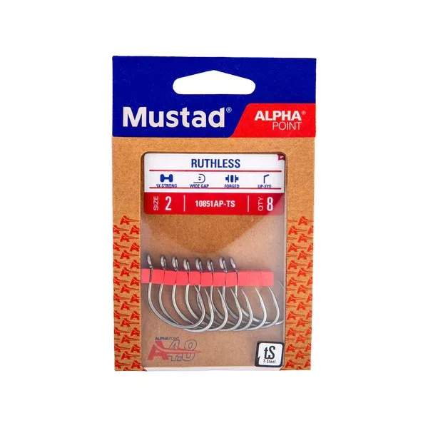 Mustad Ruthless Eyed 4/0 Haczyk z uszkiem, zadziorowy 5szt