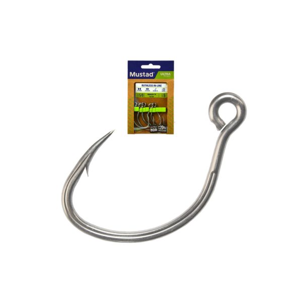 Mustad Ruthless In-Line Titan Steel 1/0 Uchate, Z zadziorem Haczyk 6 szt.