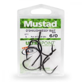   Mustad O Shaughnessy Bait 6/0 5 szt. Z oczkiem, zadziorowe Haczyk sumowy