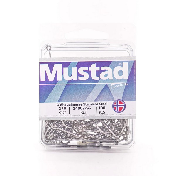Mustad O'Shaughnessy Nierdzewna Stal 5/0 Z Oczkiem, Z Zadziorem Hak 5 szt.