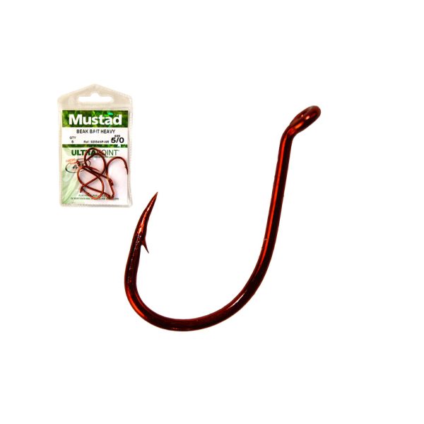 Mustad Beak Big Red 4 z oczkiem, hak z zadziorem 12 szt.