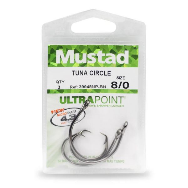Mustad Demon Wide Gap Circle Hook 8/0 Eyed, Barbed Hook 3pcs