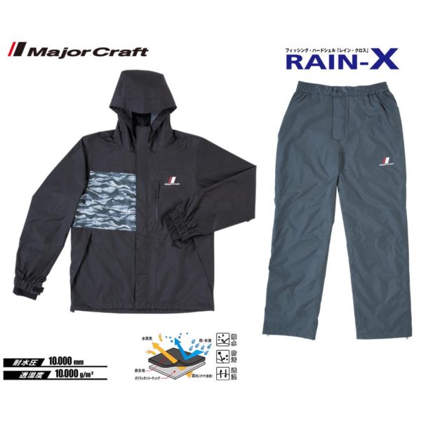 Major Craft Rain-X Czarny Dwuczęściowy Kombinezon Przeciwdeszczowy 2XL