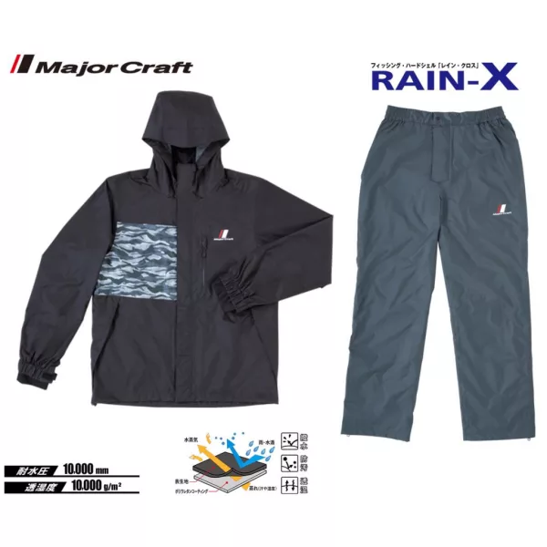 Major Craft Rain-X Czarny Dwuczęściowy Kombinezon przeciwdeszczowy XL