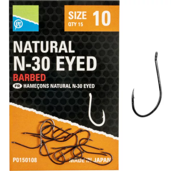 Preston Natural N-30 10 Haczyki z oczkiem, z zadziorem 15szt