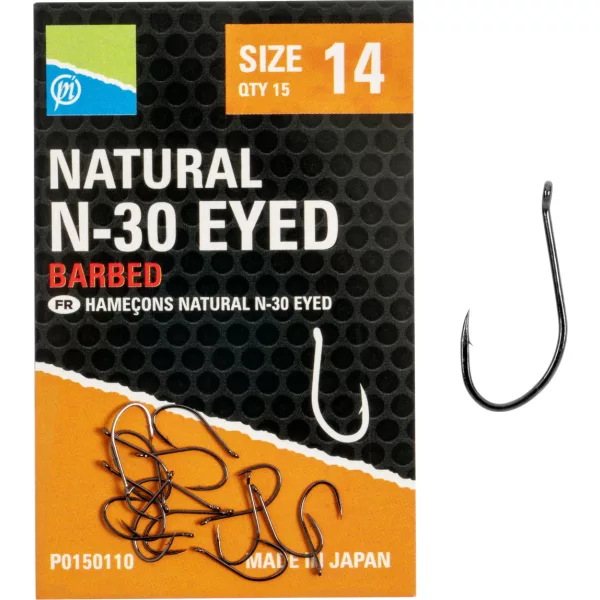 Preston Natural N-30 14 Haczyk z Uszkiem, z Zadziorem 15szt