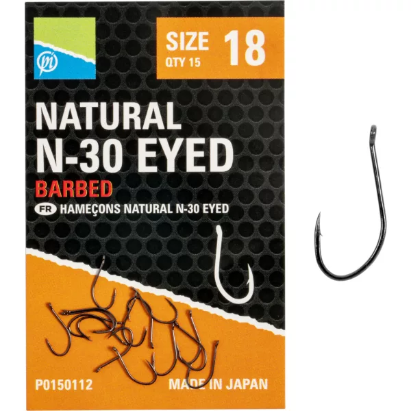 Preston Natural N-30 18 Haki z oczkiem, z zadziorem 15szt