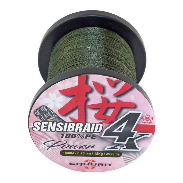 Sakura Sensibraid 4 fonott zsinór - GREEN 1000 M - 0.20 mm / 14Kg / 30.8Lbs