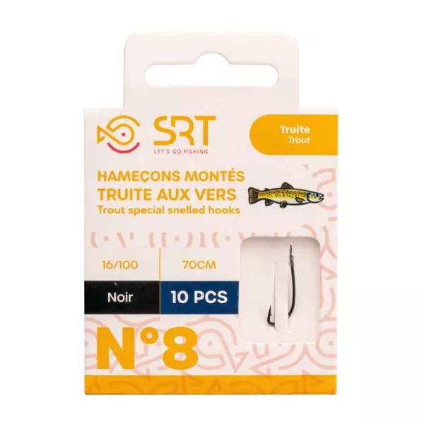 SRT Speciális Pisztráng Giliszta 0,18mm 70cm Monofil 8 Előkötött Horog 10db