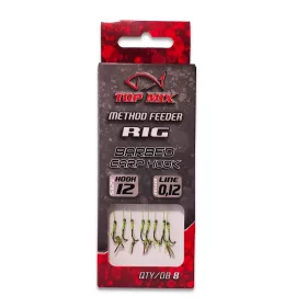   Top Mix Method Feeder Rig 12 Eyed, Barbed Pre-tied Hook with Bait Spike 8pcs