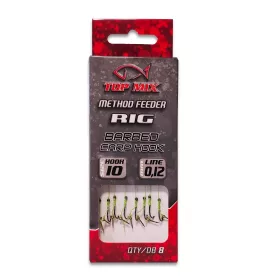  Top Mix Method Feeder Rig 10 Eyed, Barbed Pre-tied Hook with Bait Spike 8pcs